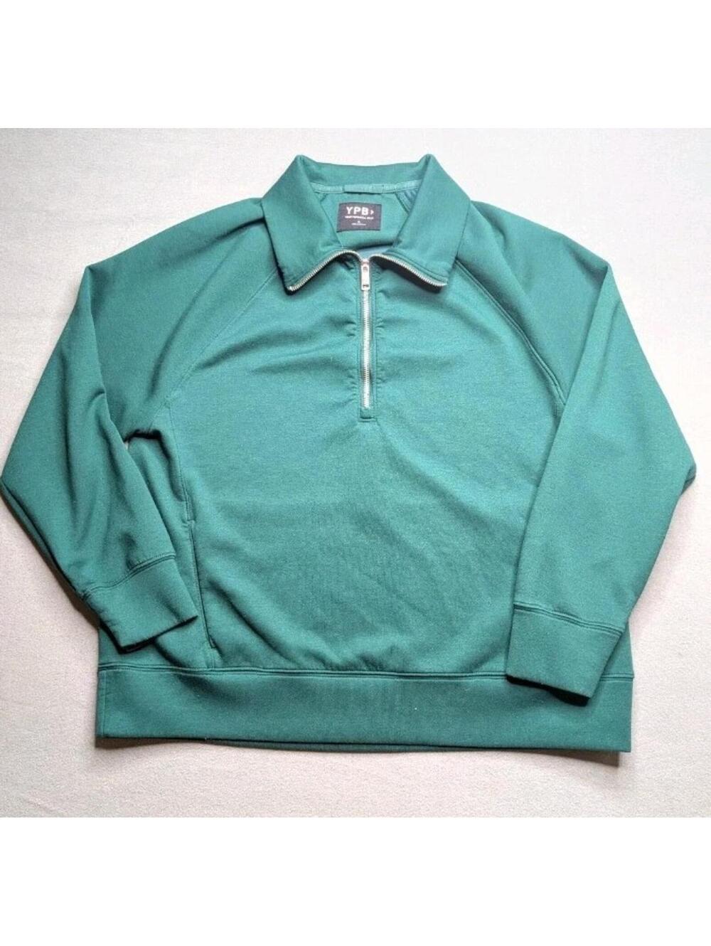 YPB Sweatshirt Womens M Green 1/4 Zip Collared Fleece Raglan Pullover Athletic